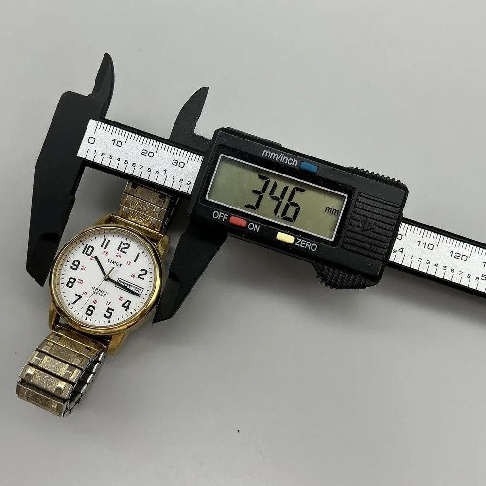 Timex Easy Reader Indiglo Mens Watch 35mml Gold Tone Day Date New Battery